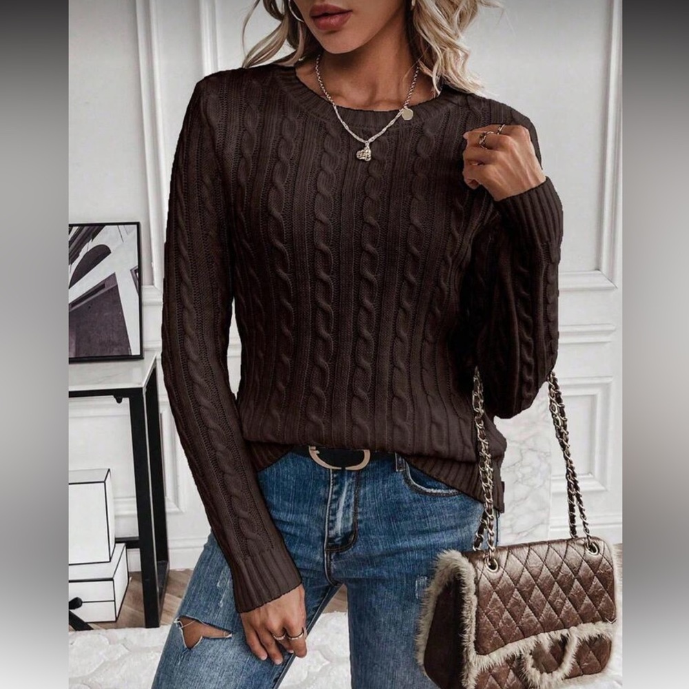 Elegant Brown Knit Sweater Top